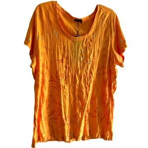 Seven7 (Luxe) Wms NWT Vibrant Orange Crush Tunic Tee Metallic Size 22/24